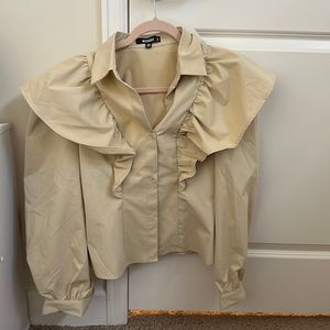 Misguide camel button down blouse